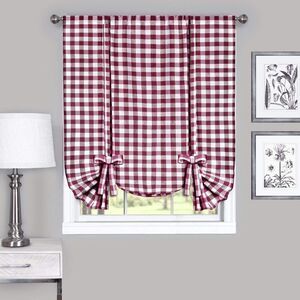 EyeCatcher 42 x 63 in. Buffalo Check Window Curtain Tie Up Shade, Burgundy